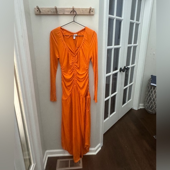 & Other Stories Fitted Ruched Dress in Orange - Picture 3 of 11